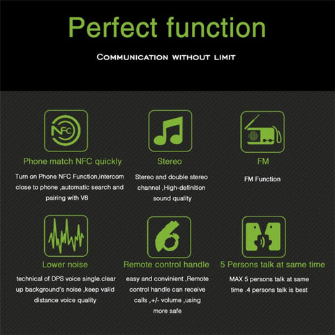 VNETPHONE V8 Motorcycle Helmet Intercom Bluetooth-compatible Headset Remote Control 1200M Wireless Distance Supporting Five People Live Chat