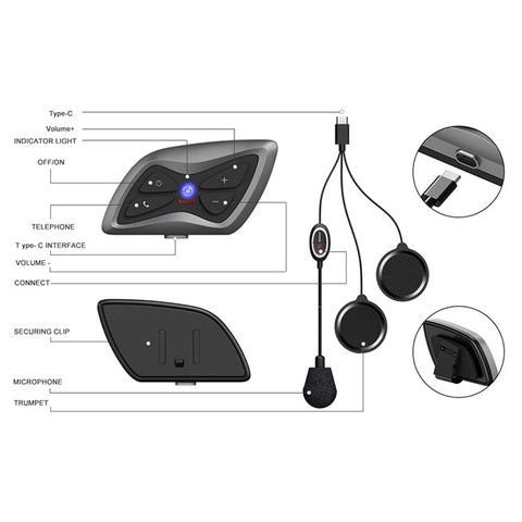 TELEHEER T6plus Motorcycle Helmet Bluetooth-compatible Headphone Outdoor Headset Waterproof Motorbike Sports Headset