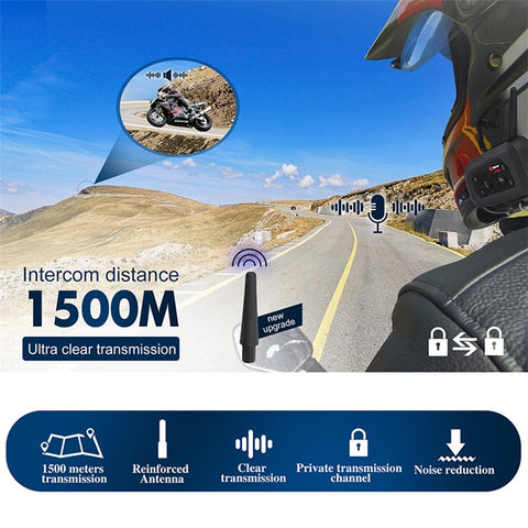 TELEHEER V6 Plus Motorcycle Helmet Bluetooth-compatible Walkie-Talkie with Headset Waterproof BT Wireless Walkie-Talkie Support 1500m Distance