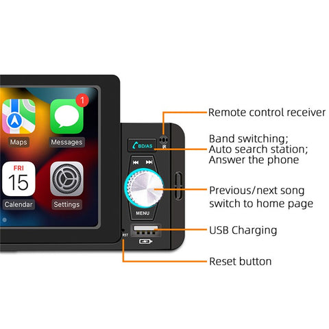 SWM 160C 5 inch Single Spindle Car Bluetooth-compatible Player MP5 MP4 Radio Audio Player CarPlay Cell Phone Connected Car BT Player