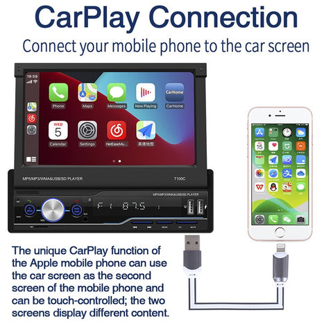 T100C Car Stereo Radio 7'' HD Manually Retractable Screen Car MP5 Player Support Bluetooth-compatible FM Radio Mirror Link