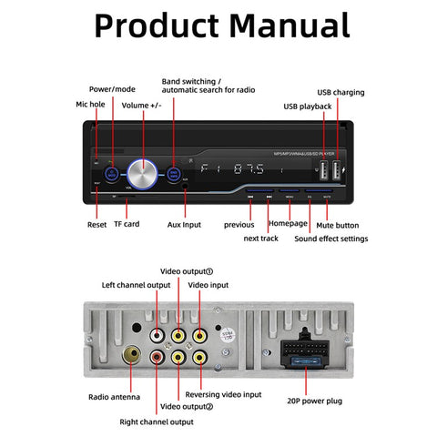 T100C Car Stereo Radio 7'' HD Manually Retractable Screen Car MP5 Player Support Bluetooth-compatible FM Radio Mirror Link