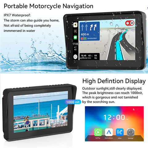 PND-Q5S 5-Inch Display Wireless Car Play Motorcycle GPS Navigator