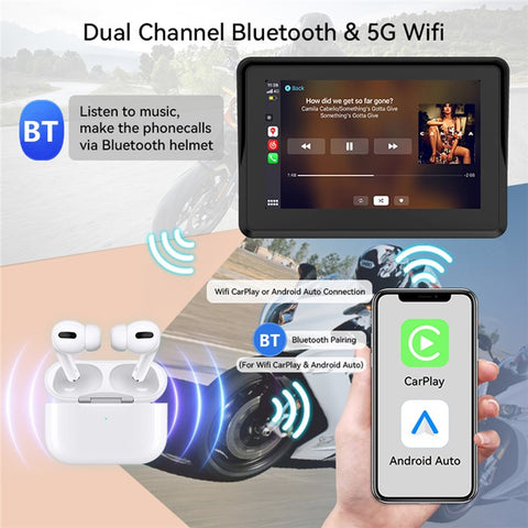 PND-Q5S 5-Inch Display Wireless Car Play Motorcycle GPS Navigator