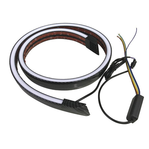 Carbon Fiber PVC Car Rear Spoiler Tailgate LED Light Bar Running Turn Signal Brake Taillight Strip