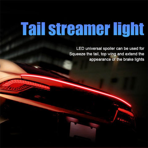 Carbon Fiber PVC Car Rear Spoiler Tailgate LED Light Bar Running Turn Signal Brake Taillight Strip