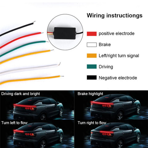 Carbon Fiber PVC Car Rear Spoiler Tailgate LED Light Bar Running Turn Signal Brake Taillight Strip