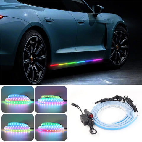 C18 Car Outside Ambient Breathing Light 1.8m Cigarette Lighter LED Strip Lights Car Voice Control Colorful Decor Light (No Remote)
