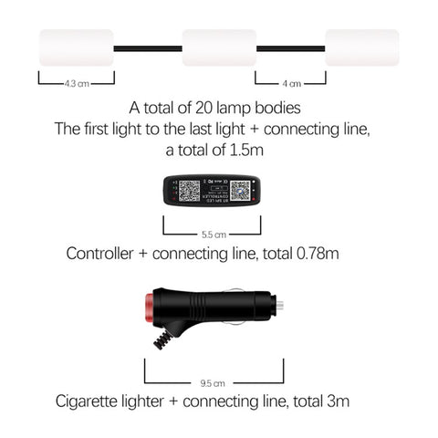 N020 1.5m Car Trunk Decorative Light APP Remote Control Colorful Warning Streamer Light