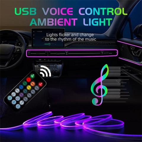 IS35U 3 Rolls 3m+1m Car Interior Ambient Strip Light Remote Control RGB Fiber Optic Atmosphere Lighting Kit