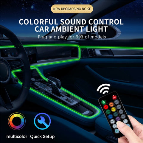 IS35U 3 Rolls 3m+1m Car Interior Ambient Strip Light Remote Control RGB Fiber Optic Atmosphere Lighting Kit