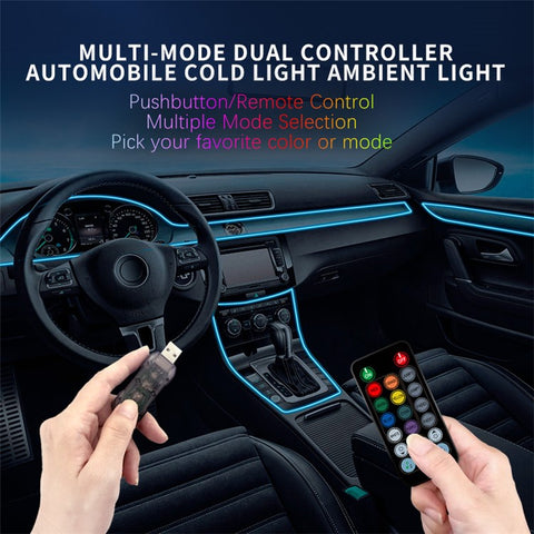 IS35U 3 Rolls 3m+1m Car Interior Ambient Strip Light Remote Control RGB Fiber Optic Atmosphere Lighting Kit