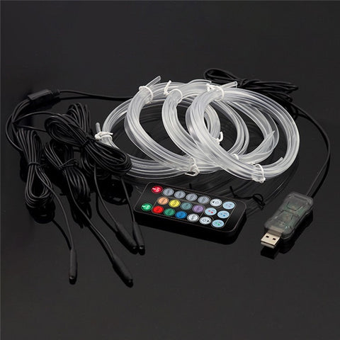 IS44U 4 Rolls 1m Car Interior Light Universal RGB Fiber Optic Ambient Lamp with Remote Control for Four Doors