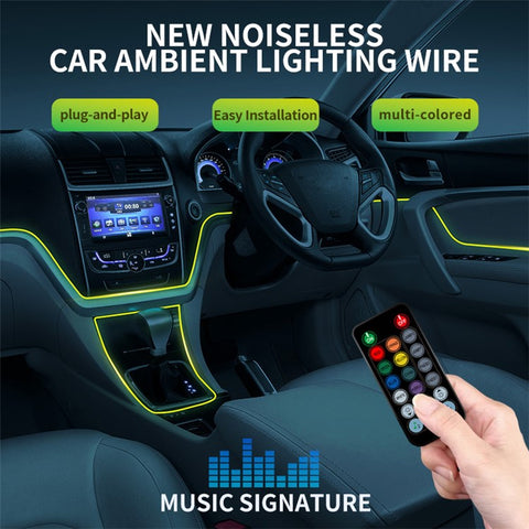 IS44U 4 Rolls 1m Car Interior Light Universal RGB Fiber Optic Ambient Lamp with Remote Control for Four Doors