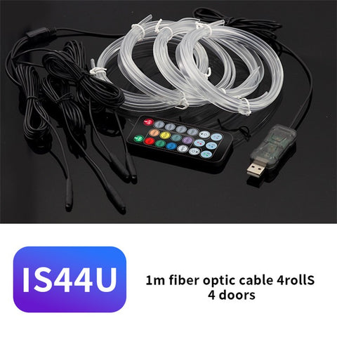 IS44U 4 Rolls 1m Car Interior Light Universal RGB Fiber Optic Ambient Lamp with Remote Control for Four Doors
