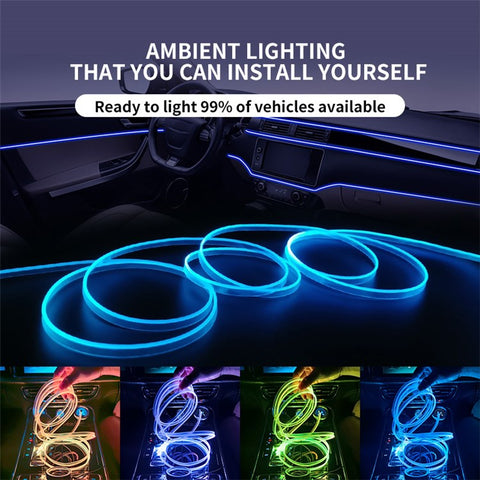 IS44U 4 Rolls 1m Car Interior Light Universal RGB Fiber Optic Ambient Lamp with Remote Control for Four Doors