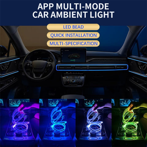 K44U Car Decoration LED Fiber Optic Strip Light Music Sync Ambient Lamp with APP Voice Remote Control