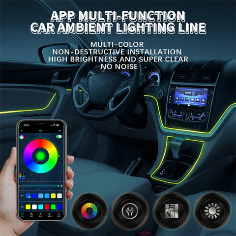 K13U APP Voice Remote Control Car Interior Decor LED Fiber Optic Strip Light Music Sync Ambient Lamp