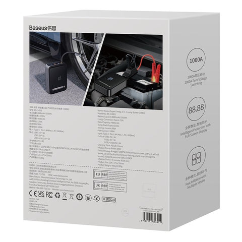 BASEUS Super Energy 2-in-1 Jump Starter Air Pump 1000A Car Emergency Starter Power Bank with LED Light