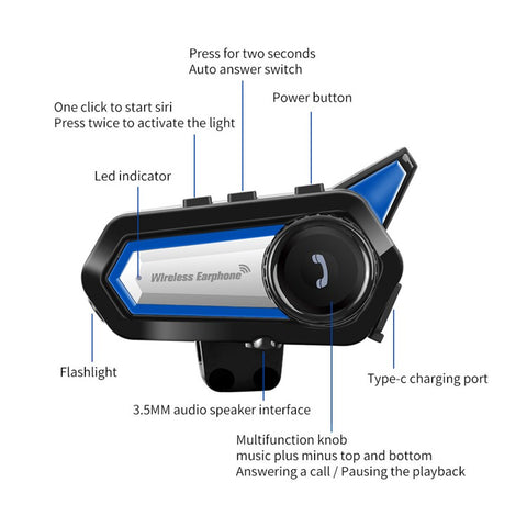 BT31 Motorcycle Helmet Bluetooth-compatible Headset Walkie-Talkie Waterproof Bike Wireless Headset with Microphone