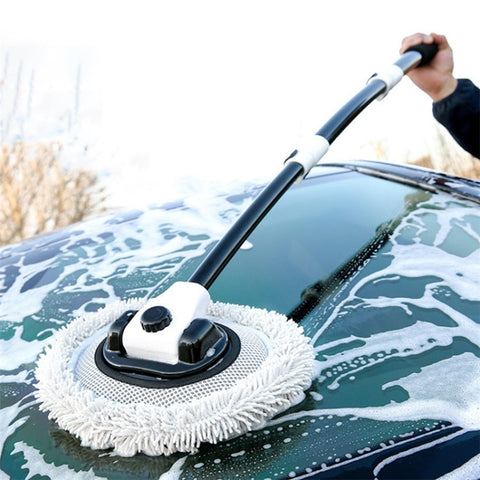 Curved Rod Telescopic Car Wash Chenille Brush Vehicle Washing Cleaning Mop with Replacement Brush Head
