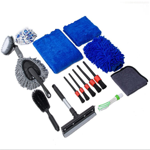 14Pcs / Set Car Cleaning Cloth Washing Mitten Duster Wheel Hub Brush Vehicle Detailing Brushes Kit