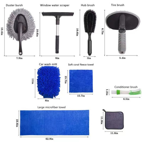 14Pcs / Set Car Cleaning Cloth Washing Mitten Duster Wheel Hub Brush Vehicle Detailing Brushes Kit