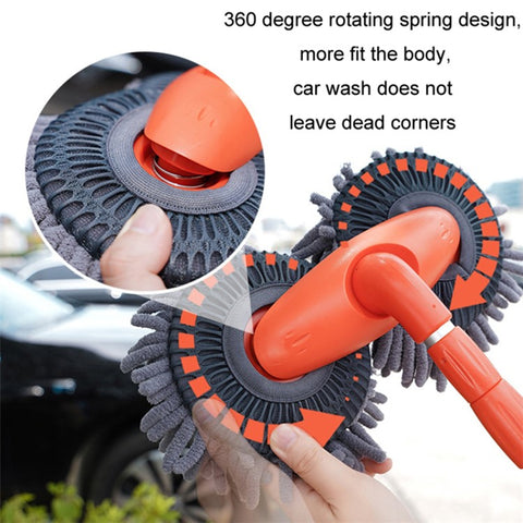 Dual Chenille Mop Head Telescopic Car Wash Mop 360 Degree Rotation Car Wash Brush