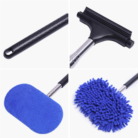 1297 3-in-1 Car Windshield Cleaning Wash Tool Interior Auto Glass Wiper with Extendable Handle Window Cleaner Brush