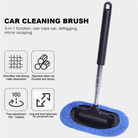 1297 3-in-1 Car Windshield Cleaning Wash Tool Interior Auto Glass Wiper with Extendable Handle Window Cleaner Brush