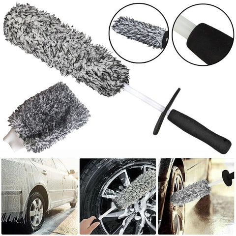 Car Wheel Cleaning Brush Soft Microfibre Long Handle Rim Detailing Brush