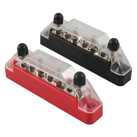 A7473 2Pcs  /  Set 7-Way Power Distribution Block 4 x M6 Terminal Studs, 3 x M4 Terminal Screws Battery Bus Bar for Car Marine Boat (Black+Red)