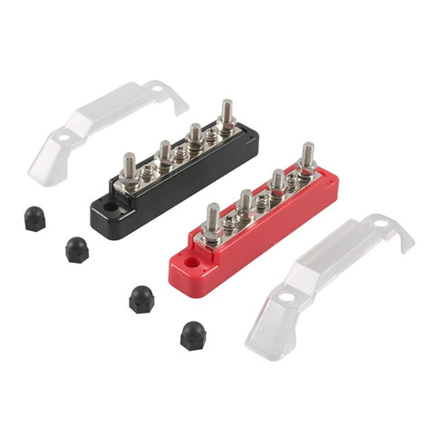 A7473 2Pcs  /  Set 7-Way Power Distribution Block 4 x M6 Terminal Studs, 3 x M4 Terminal Screws Battery Bus Bar for Car Marine Boat (Black+Red)
