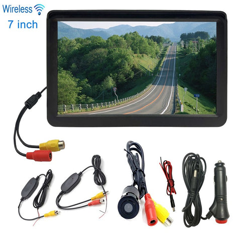 RH-702G 7" LCD Video Display Screen Monitor Rear View Round Camera Parking and Reverse System Kit with Car Charger (12V-24V)