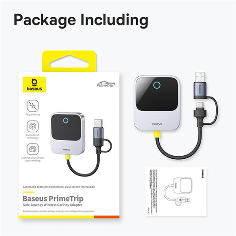BASEUS Safe Journey Series Wired to Wireless Carplay Adapter with USB-C + US