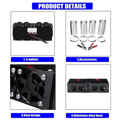 Four Hole Metal Car Interior Heater Window Defrosting Defogging Vehicle Heating Fan