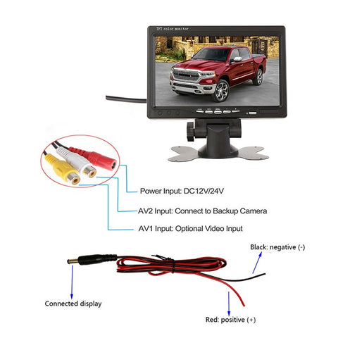 RH-701B 7" LCD Video Display Screen Monitor Rear View Backup Car 4-LED Camera Parking and Reverse System Kit