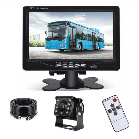 RH-701C 7" LCD Video Display Screen Rear View Monitor 8-LED Camera Parking and Reverse System Kit with 15m Video Cable