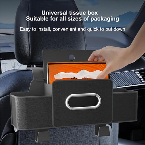 Car Seat Back Multi-Function Storage Organizer Leather+ABS Tissue Box Cup Holder with Hooks