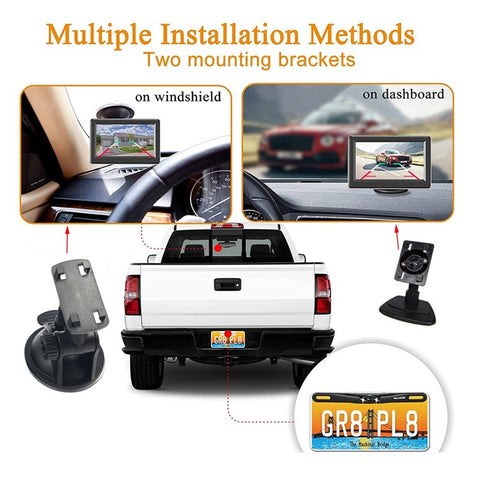 RH-506 Large 5'' LCD Display Monitor Round Rear Camera for Car Parking Reverse with Video Line and Power Supply Cable