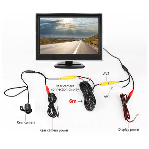 RH-507 5'' LCD Display Monitor Car Parking Reverse Waterproof Butterfly-shaped Rear Camera with Power Supply Cable and Video Line