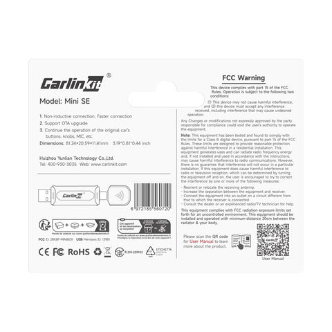 CARLINKIT Mini SE Pro Wireless CarPlay Android Auto Car Upgrade USB-A  /  Type-C Dual Port Adapter