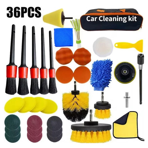 36Pcs Drill Brush Set Car Washing Brush for Auto Interior Exterior Cleaning Air Vent Brush Detailing Gloves Kit