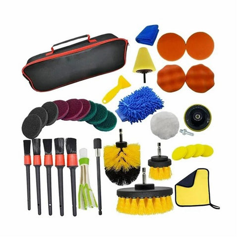 36Pcs Drill Brush Set Car Washing Brush for Auto Interior Exterior Cleaning Air Vent Brush Detailing Gloves Kit