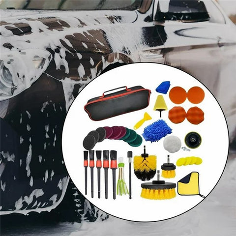 36Pcs Drill Brush Set Car Washing Brush for Auto Interior Exterior Cleaning Air Vent Brush Detailing Gloves Kit
