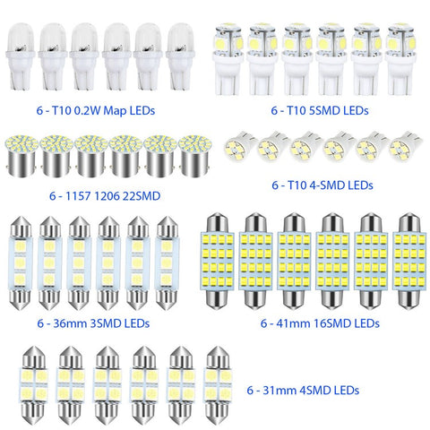 42PCS Car LED Light Kit T10 6000K Xenon White Replacement Bulbs for Interior Exterior