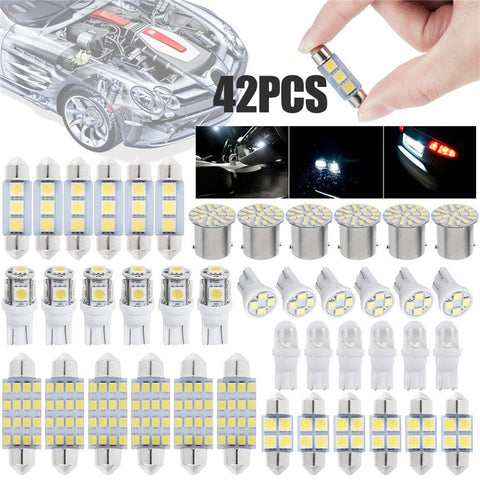 42PCS Car LED Light Kit T10 6000K Xenon White Replacement Bulbs for Interior Exterior