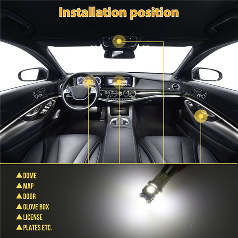 42PCS Car LED Light Kit T10 6000K Xenon White Replacement Bulbs for Interior Exterior