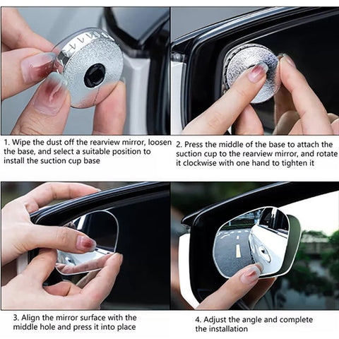 2Pcs Car Rearview Mirror Blind Spot Auxiliary 360 Degree Wide Angle Frameless HD Reflector