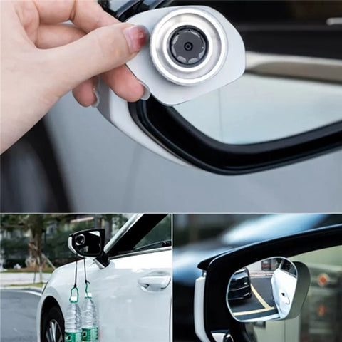 2Pcs Car Rearview Mirror Blind Spot Auxiliary 360 Degree Wide Angle Frameless HD Reflector